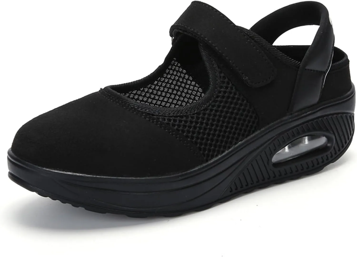 Women's Mesh Air Cushion Mary Jane Shoes Classic Round Toe Adjustable Hook and Loop Non-Slip Nurse Walking Shoes Summer Lightweight Breathable Sneakers