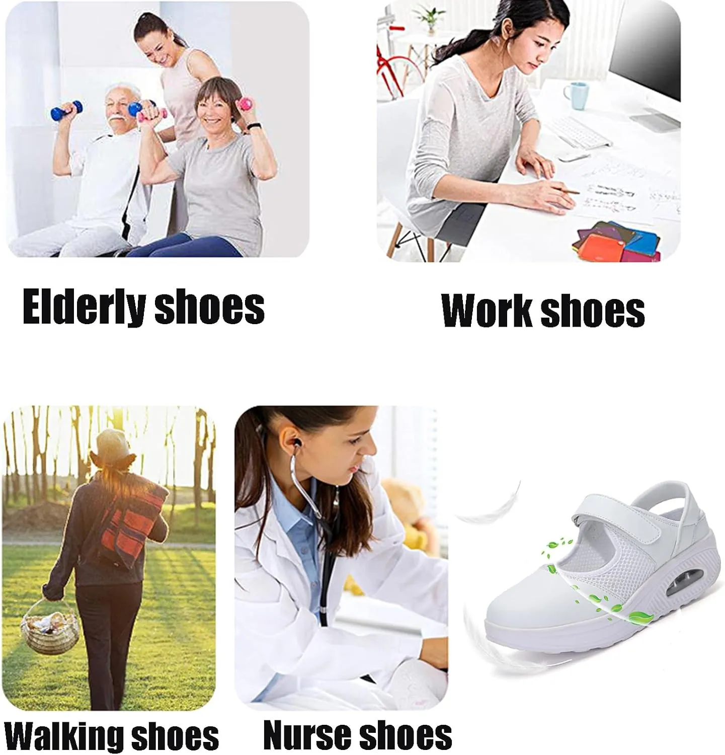 Women's Mesh Air Cushion Mary Jane Shoes Classic Round Toe Adjustable Hook and Loop Non-Slip Nurse Walking Shoes Summer Lightweight Breathable Sneakers
