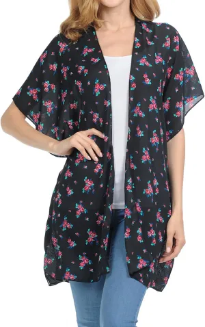 Women's Summer Kimonos Cardigan, Sheer Kimono Cover Up, Beach Essentials and Swimsuit Coverup for Women Floral Print Loose Casual Blouse Tops  Sundresses for Women