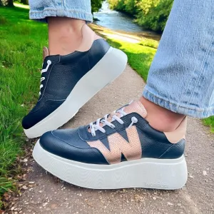 Wonders Navy/Copper Combination Bungee Lace Slip-On Trainer A-3625