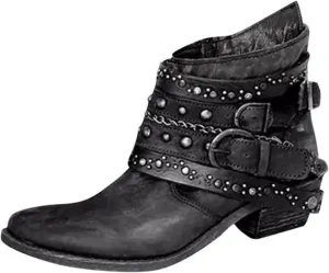 Work Boots for Women Ankle Womens Western Booties Ladies Winter Boots Work Boot Shoe Laces Men Comfortable and Soft Lightweight Chunky Block Low Heel Vintage