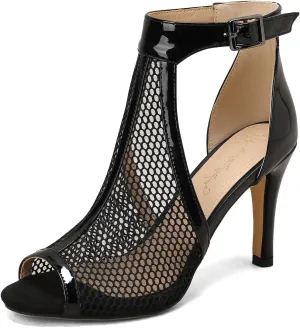YKXLM Latin Dance Shoes for Women Ballroom Salsa Tango Professional Performance Practice Ankle Open Toe Dancing Shoes