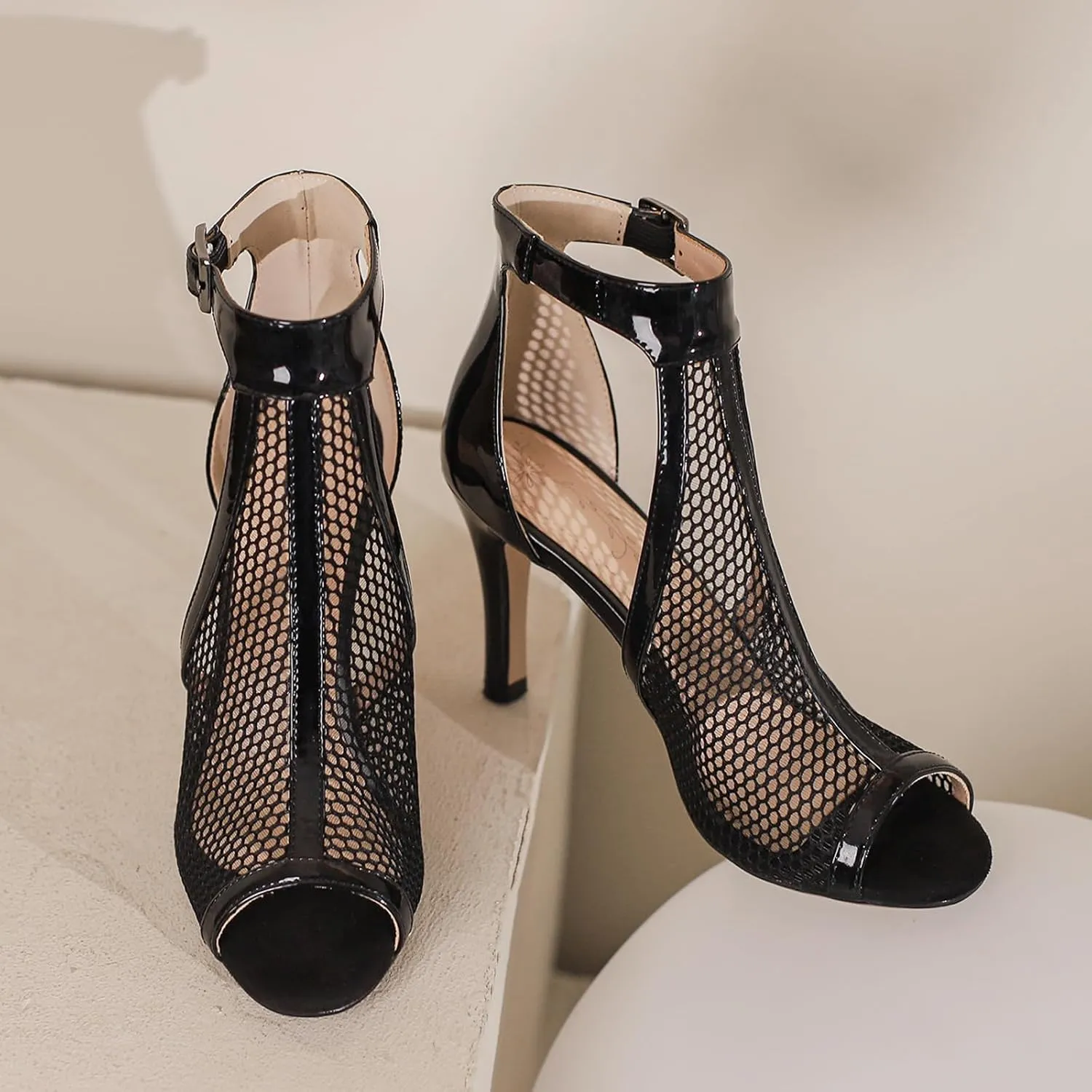 YKXLM Latin Dance Shoes for Women Ballroom Salsa Tango Professional Performance Practice Ankle Open Toe Dancing Shoes